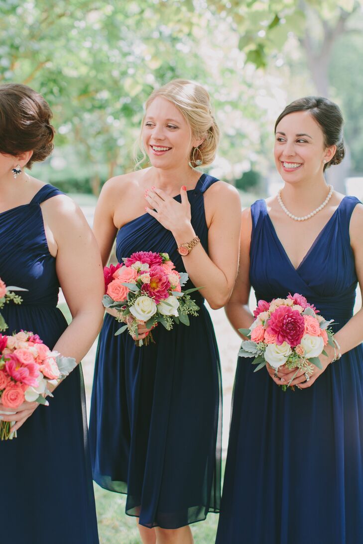 Bridesmaids wore navy Donna Morgan styles from Nordstrom.