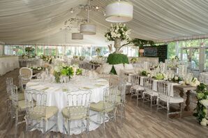 Preppy Tented Reception with Lucite Chairs and Greenery