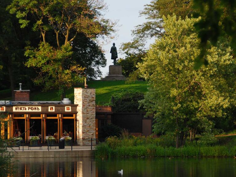 The sun sets at North Pond, Lincoln Park