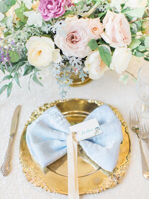 Gold Place Setting with Blue Velvet Linen