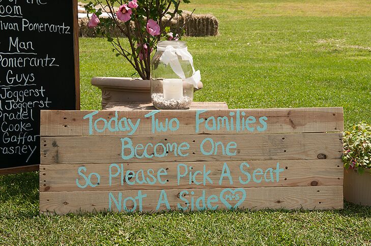 DIY Wooden Ceremony Sign of Blue Paint