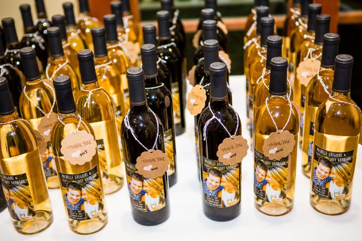 "Our favors were bottles of wine with a label that our friend designed," Michelle says. "The label had an engagement photo of us, our names, wedding details and a note from us on the back."