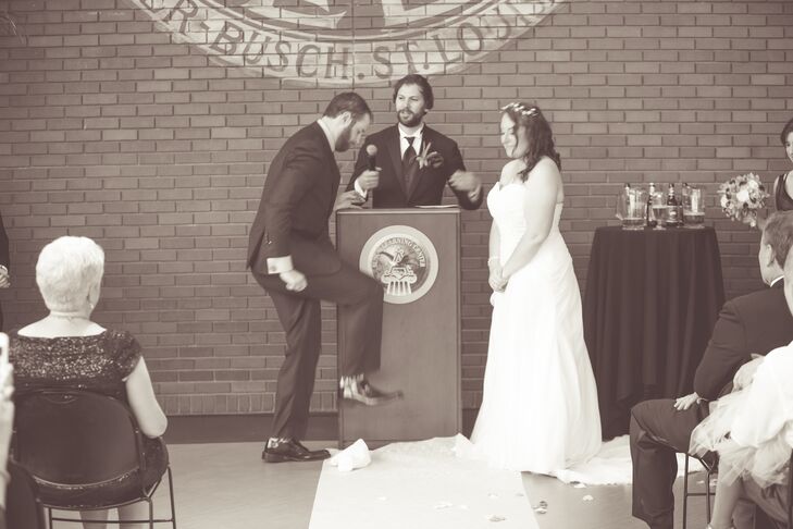 As a twist on the Jewish wedding tradition of breaking a wine glass, Jesse broke a beer chalice to represent the passion the couple shares for beer.
