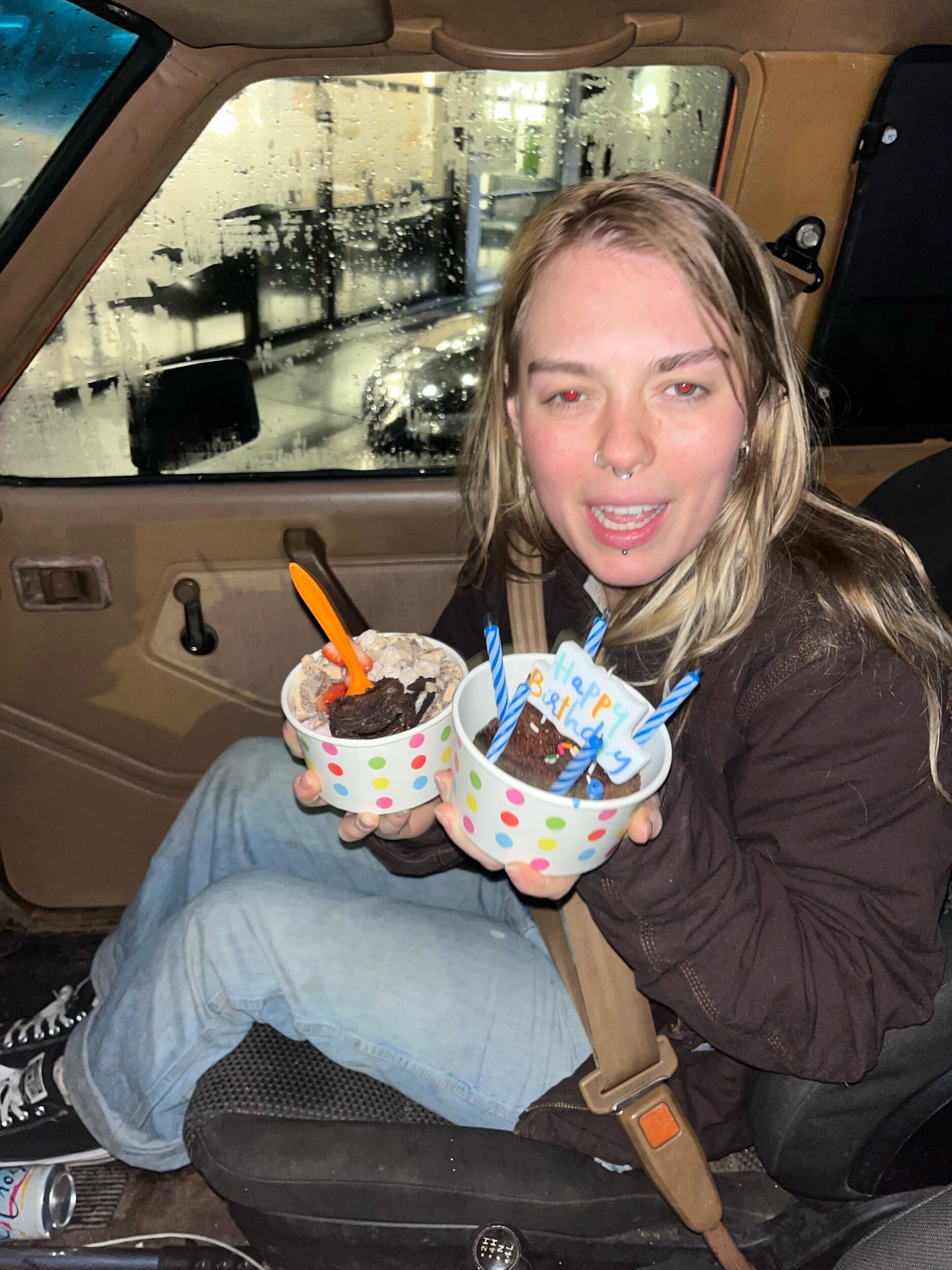 Following a series of surprises on my 24th birthday, Audree coordinated with my favorite local frozen yogurt spot. They had candles lit and all sang for me upon entry.