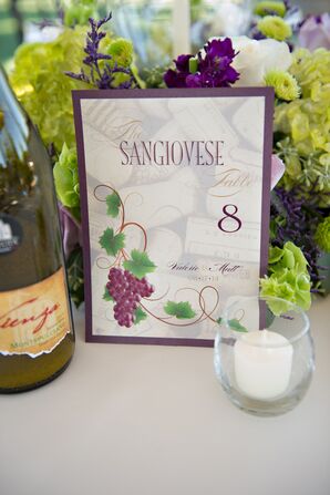 Purple, White and Green Vineyard-Themed Table Numbers