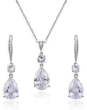 AW Bridal AW BRIDAL Teardop Jewelry Set for Women Cubic Zirconia Necklace Dangle Earrings Set Silver Jewelry Set Bridal Earring Wedding Necklace Jewelry for Brides Bridesmaid Silver