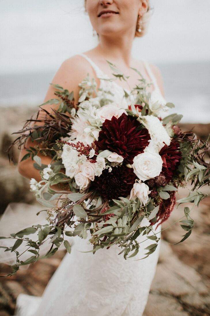 Burgundy and Blush Rose and Dahlia Bouquet