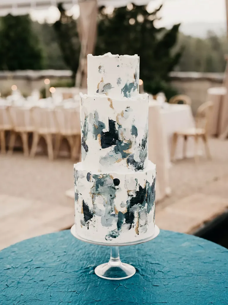 Blue-and-White Hand-Painted Three-Tier Wedding Cake