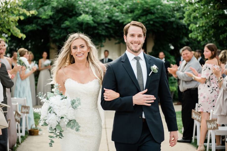 For their summer wedding in Michigan, Brynne	and Dan Noble transformed an empty greenhouse into a relaxed and timeless garden oasis. Their color palet