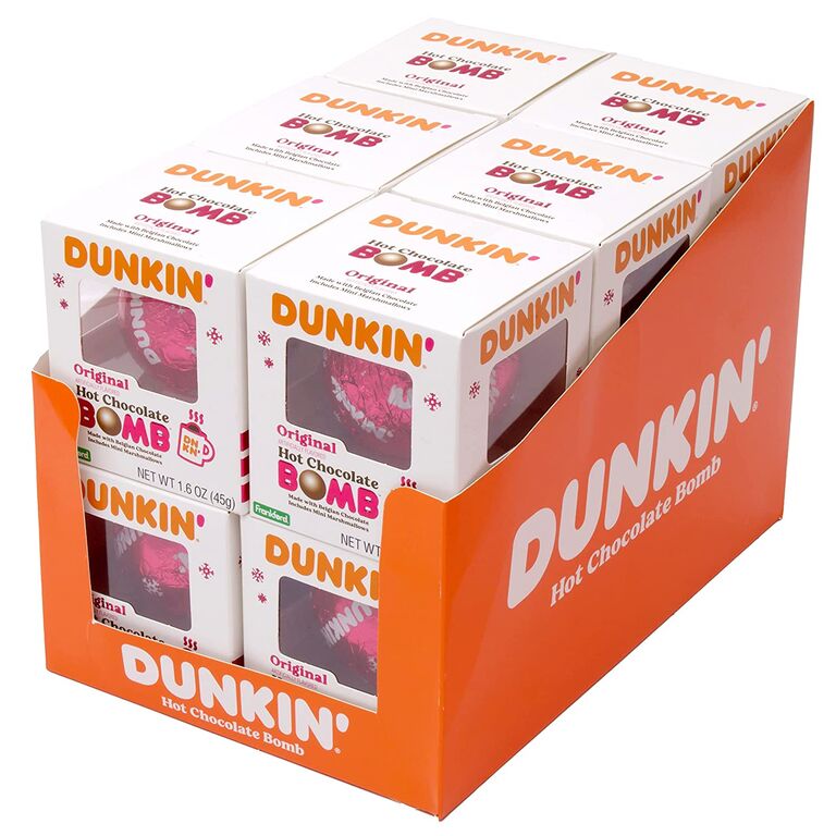 Box set of Dunkin' Donuts hot chocolate bombs. 