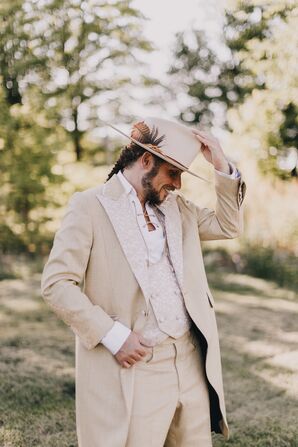The Groom Wore a Cream Suit to Embody His Citrine Birth Stone