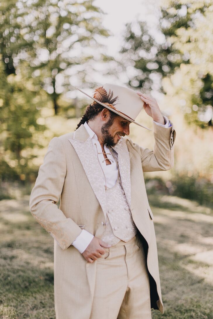 The Groom Wore a Cream Suit to Embody His Citrine Birth Stone