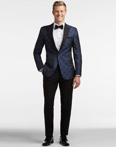 MEN’S WEARHOUSE Egara Blue Jacquard Dinner Jacket Tux Tuxedo