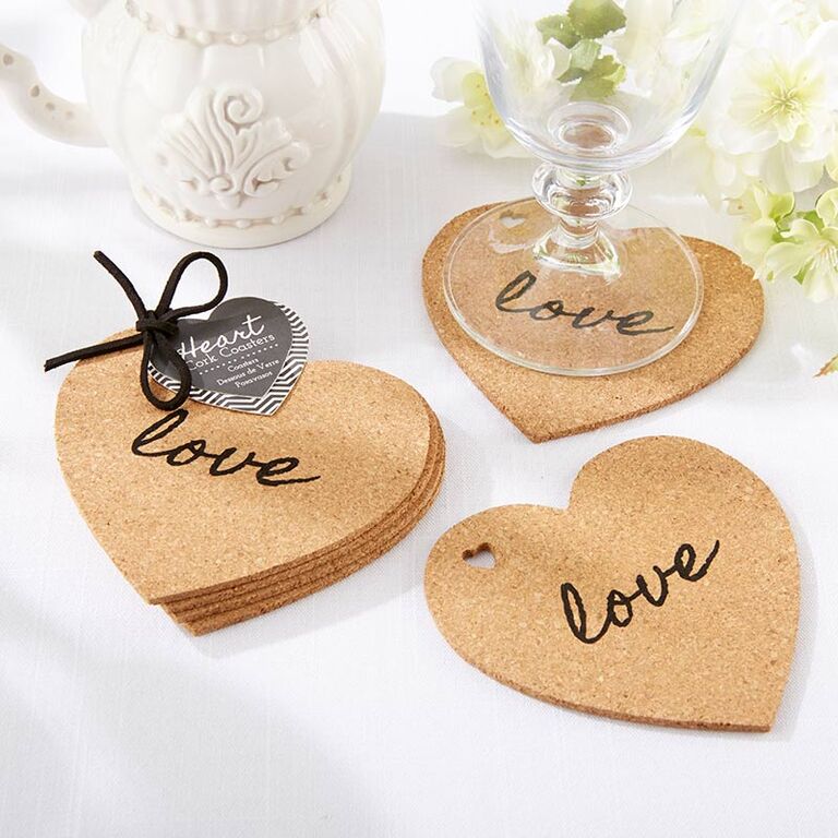 Heart-shaped cork coaster wedding favors