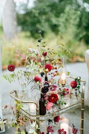 Bar Cart with Fall Blooms and Vintage Décor