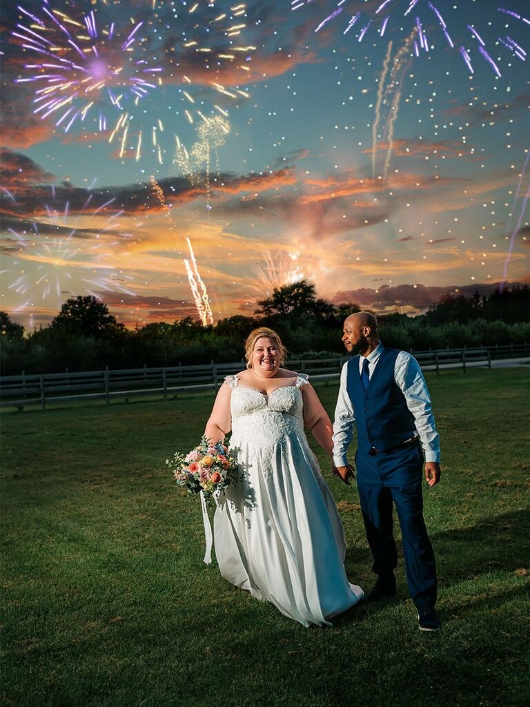 Firework exit at fairytale-themed wedding