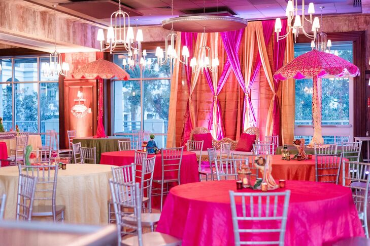 Vibrant Pink-and-Orange Decor for Pre-Wedding Mehndi Part