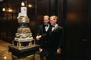 Black and Gold Wedding Cake With Eight Tiers
