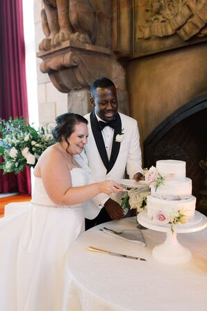 Bride and Groom Cutting Cake at Dover Hall Estate in Richmond, Virginia