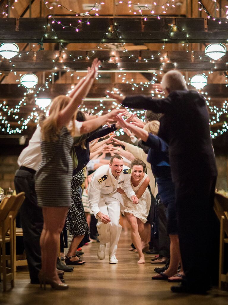 Human tunnel wedding send-off