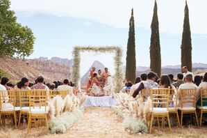 Indian Wedding Ceremony Under White-and-Greenery Mandap, Neutral Colors, Red Rock Zion
