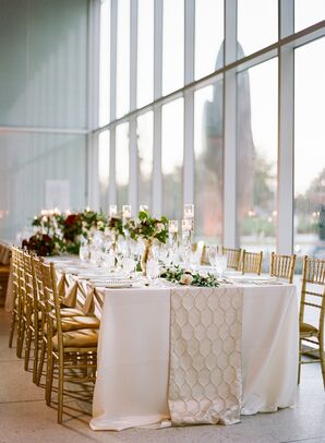 Ivory Table Runner with Gold Honey Comb Pattern