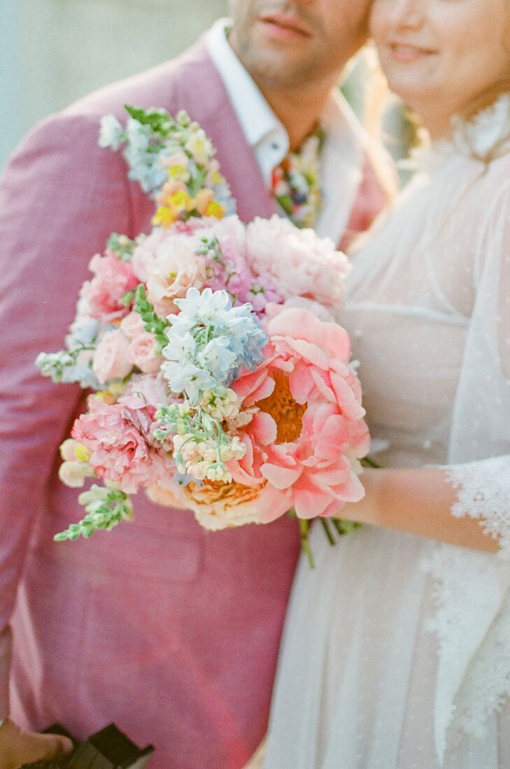 Vibrant Pastel Bouquet With Coral Charm Peony
