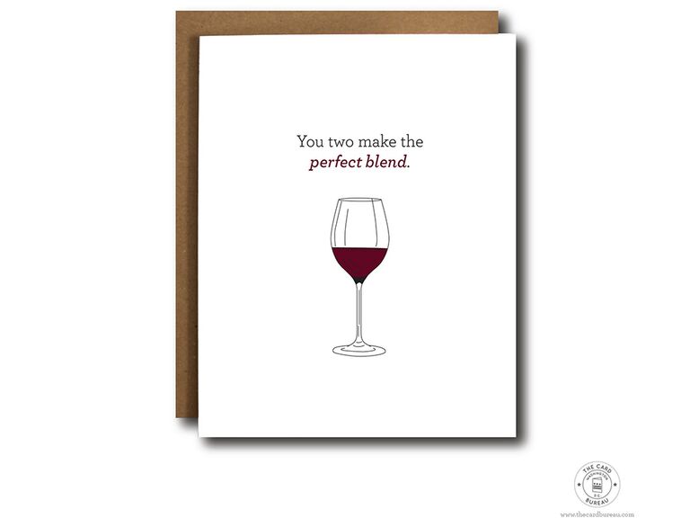 'You two make the perfect blend' with glass of red wine graphic on white background