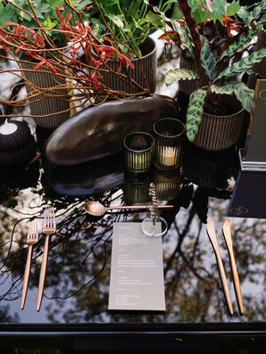 Black Acrylic Table With Metallic Flatware