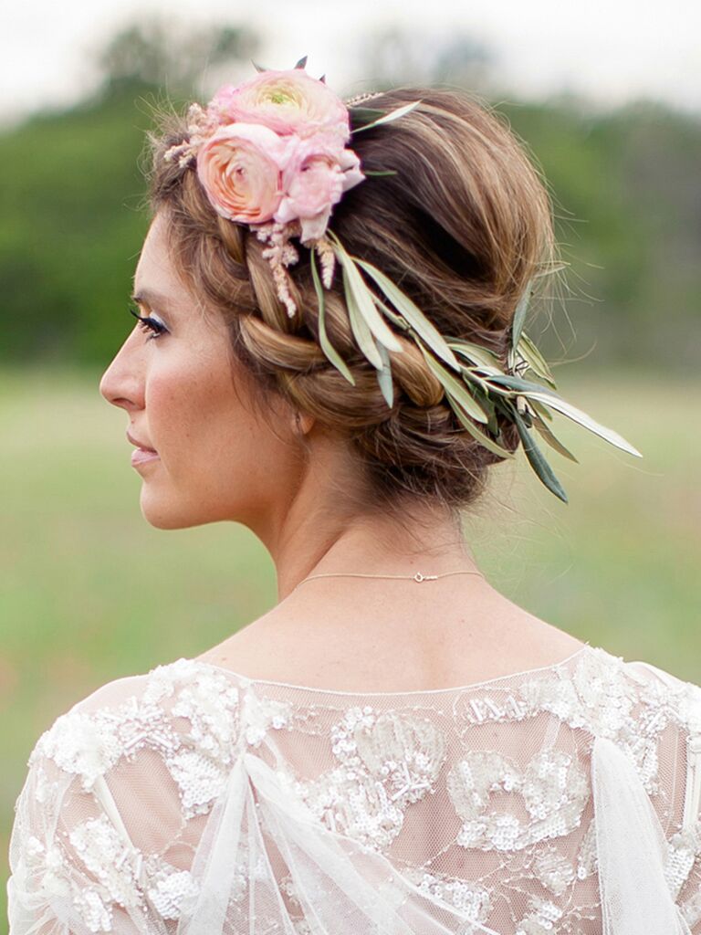 Flower crown with eucalyptus leaves and pink roses
