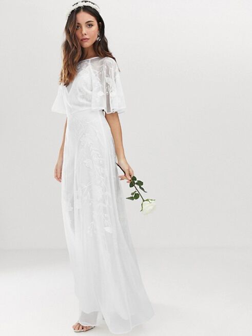 ASOS Edition embroidered flutter-sleeve wedding dress
