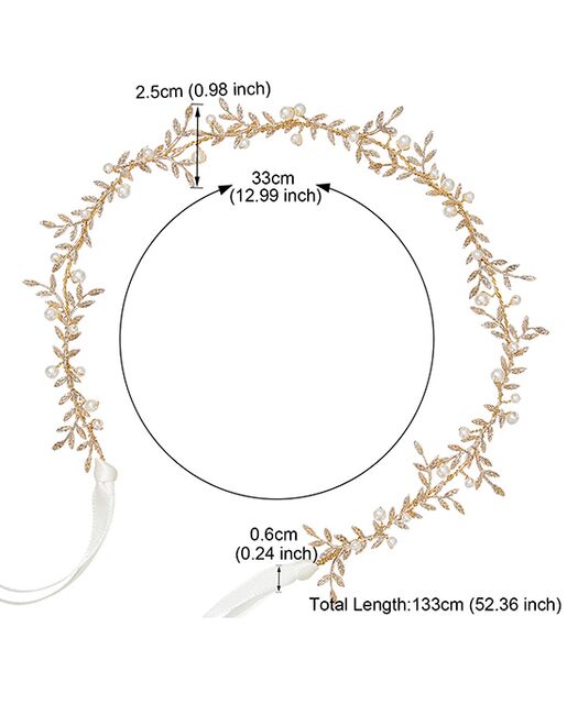 AW Bridal AW BRIDAL Gold Leaves Bridal Headpieces Wedding Headband Hair Pieces Pearl Wedding Hair Accessories for Brides Flower Girl Headpiece (Gold) Gold Headband - 5