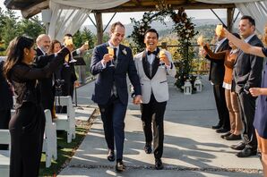 Grooms Recess Down the Aisle of Socially Distanced Guests