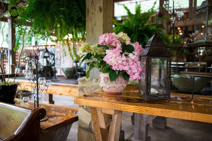 Pink Hydrangea and Black Lantern Centerpiece
