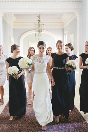 Bride with Wedding Party in Black Dresses