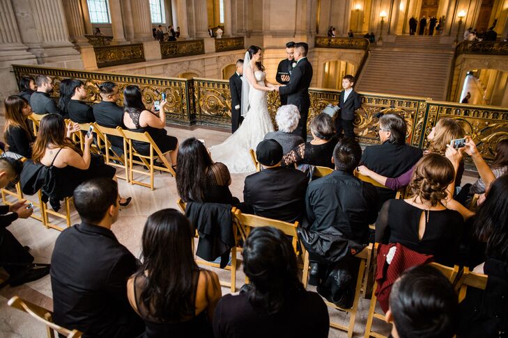 Kathy and Jon chose to have their wedding at San Francisco City Hall because of it's beautiful architecture and balcony overlooking the grand staircase. It was the ideal space for their intimate guest list.