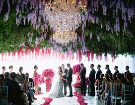 Hanging flowers at wedding ceremony