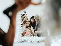 Bride getting her hair done