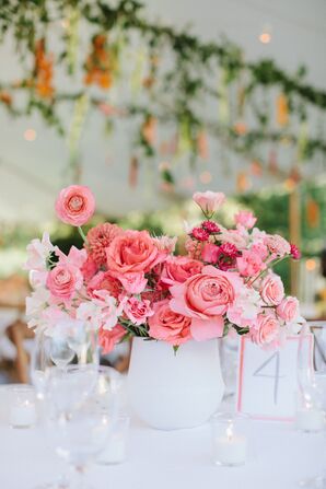 Pink Centerpiece for Wedding at Solé East in Montauk, New York