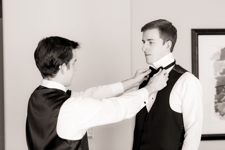 Groom Adjusting His Bow Tie