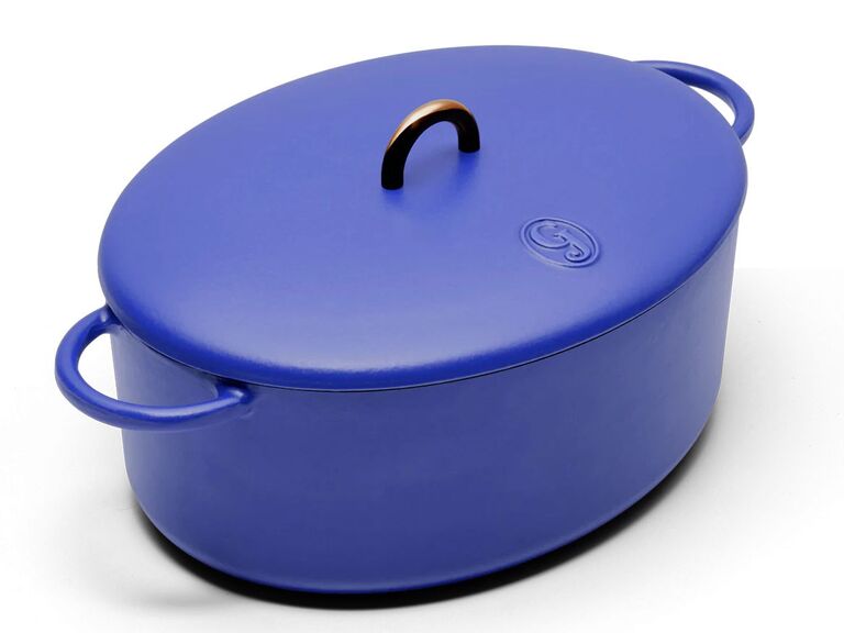 Blue Dutch oven engravable wedding gift idea