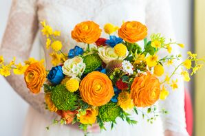 Orange Wedding Bouquet With Wood Flowers