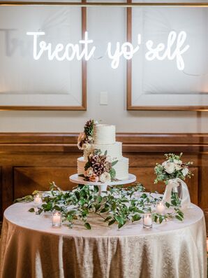 Wedding Cake Table With Custom Neon Sign