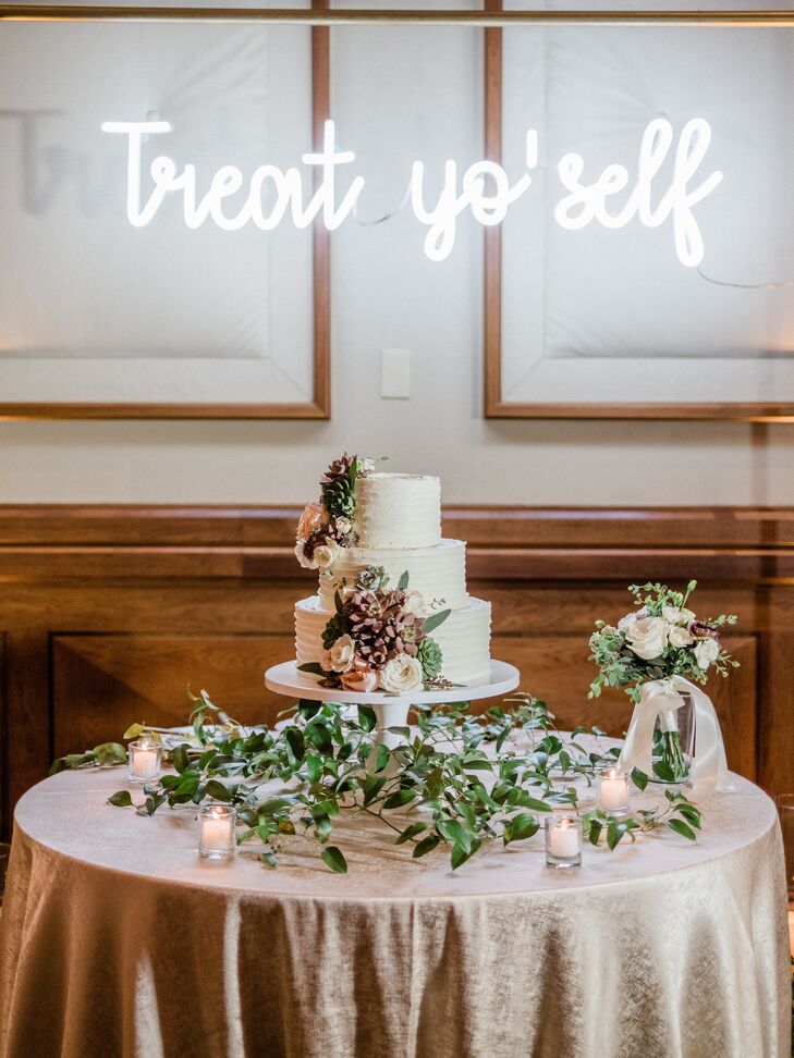 Wedding Cake Table With Custom Neon Sign