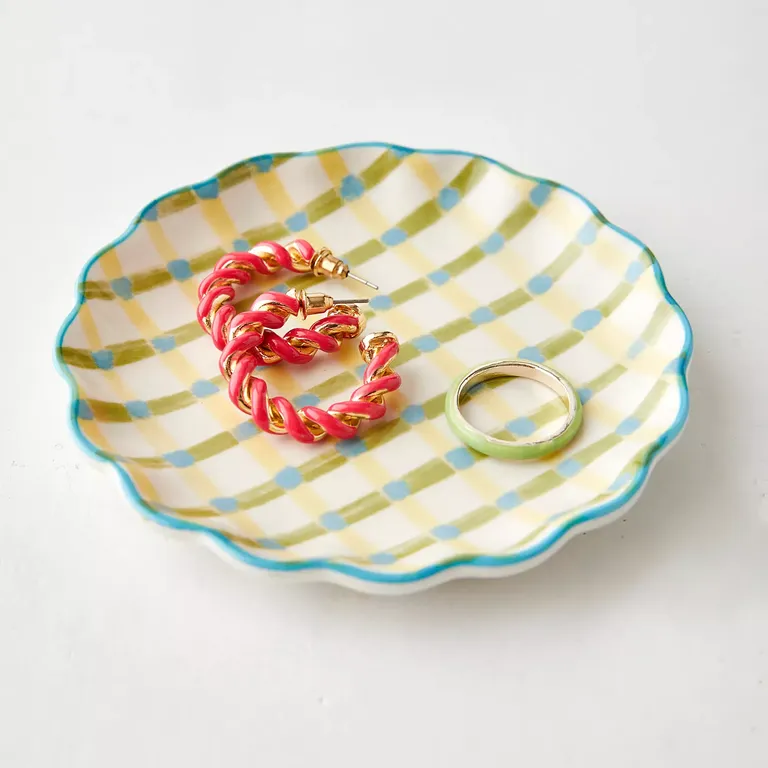 Pastel plaid engagement ring dish