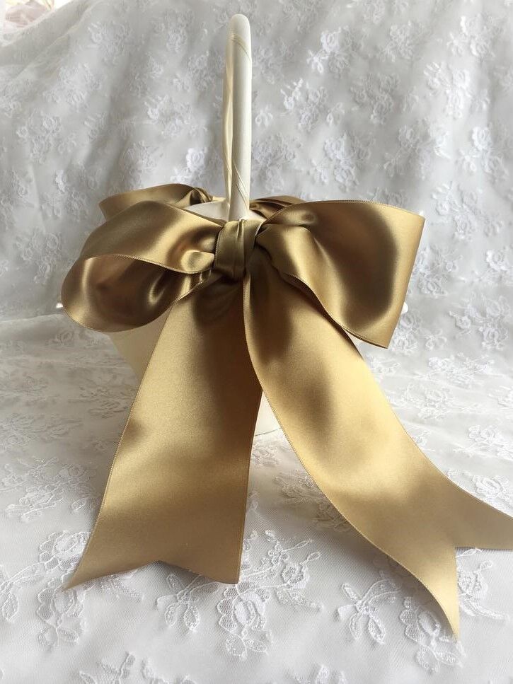 gold ribbon flower girl basket