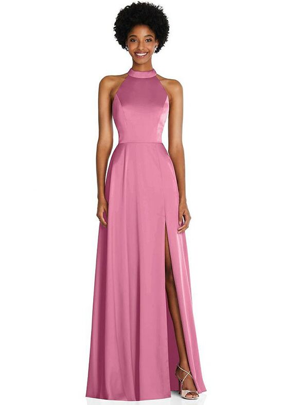 Dessy Group Stand Collar Cutout Tie Back Maxi Dress with Front Slit - TH090 Bridesmaid Dress - 1