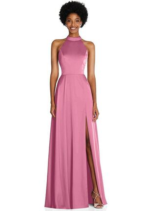 Dessy Group Stand Collar Cutout Tie Back Maxi Dress with Front Slit - TH090 Bridesmaid Dress