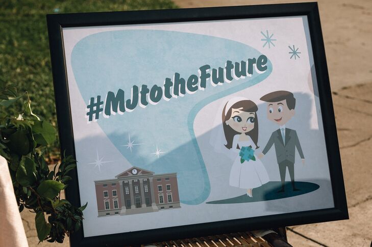 Wedding Hashtag Sign with Personalized Drawing