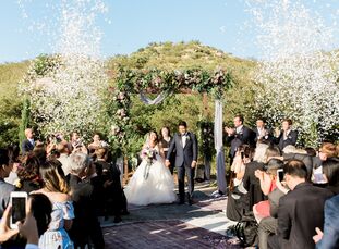 Anna Nguyen and Geoffrey Hargett put a cool, modern twist on their elegant vineyard wedding with watercolor details and punchy shades of turquoise and